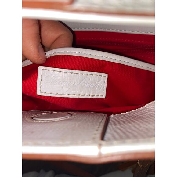 Dooney & Bourke Morgan Satchel White Pebbled Leather Bag Tan Trim Tassel Tote - Picture 7 of 14